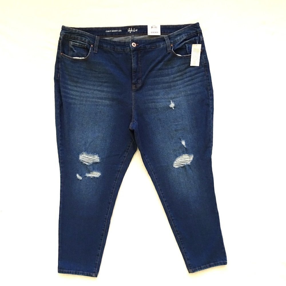 Style&Co Skinny Leg Jeans 24W Blue Denim Distressed